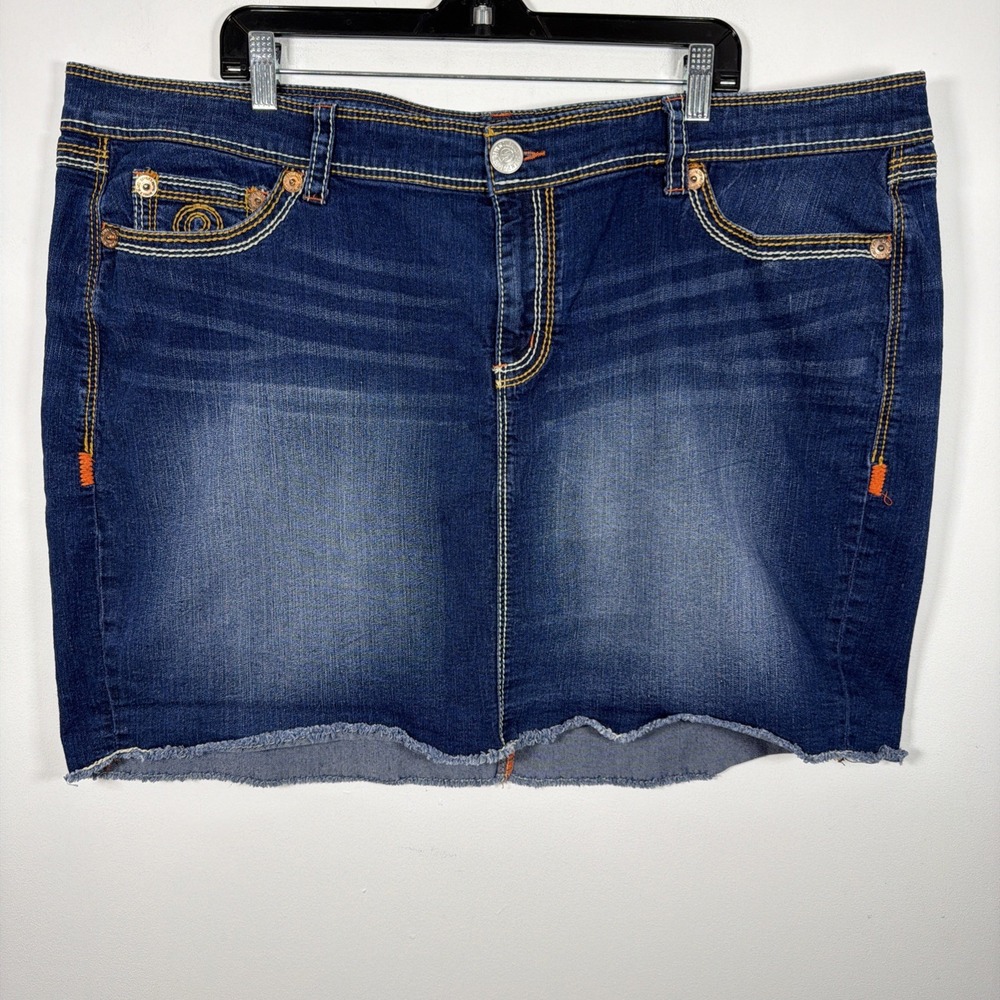 Seven 7 For All Mankind Denim Jean Skirt Distressed Raw Hem Blue Plus Size 24‎